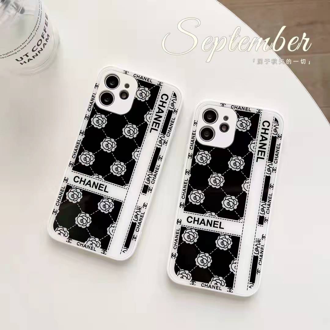 Chanel iPhone 13 Pro Max Case Glass CHANEL Floral Pattern iPhone 13 pro / 12 pro / 12 Case iPhone 11 Pro Max / 11/11 Pro Cover Women