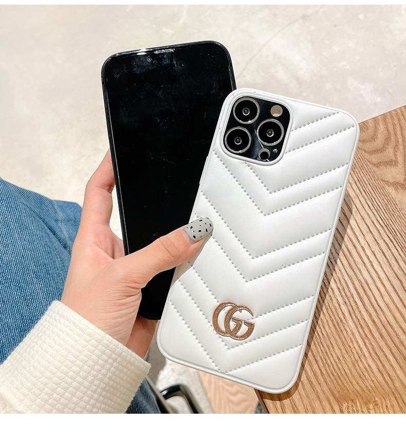 $26.52 Metal Lattice Gucci Leather Back Case For iPhone 11 Pro Max - Grey