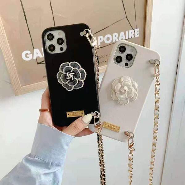 Iphone 13 Pro Case With Chain Chanel Shoulder Iphone 13 Pro Max 12 12 Pro Case Camellia Floral Pattern Ladies Supre Cover