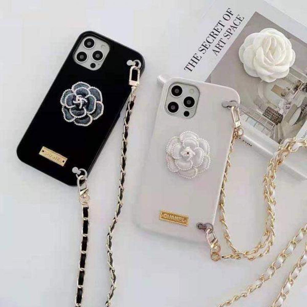 Iphone 13 Pro Case With Chain Chanel Shoulder Iphone 13 Pro Max 12 12 Pro Case Camellia Floral Pattern Ladies Supre Cover