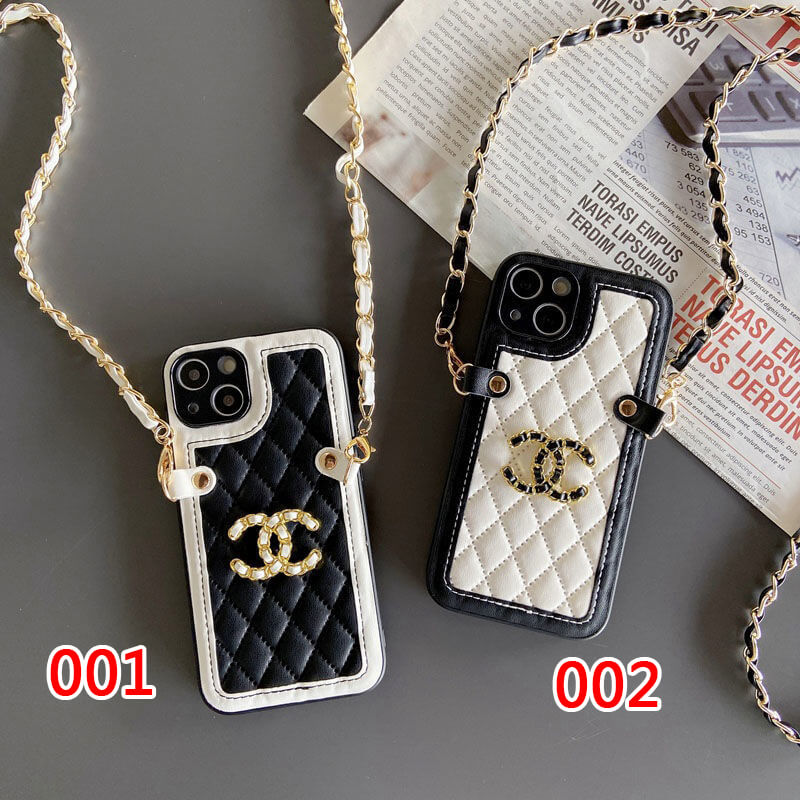 Chanel iPhone 14 13 Pro Max Leather Strap Iphone 13/Se3/14 Pro/12 Pro Max  Ophone 11/11 Pro Max Cover Chain Strap Case